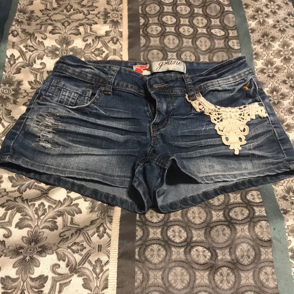 Distressed jean shorts